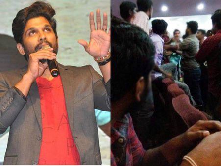 స్పీచ్ ఇస్తూండగానే ....పవన్ ఫ్యాన్స్, బన్ని ఫ్యాన్స్ ఫైట్