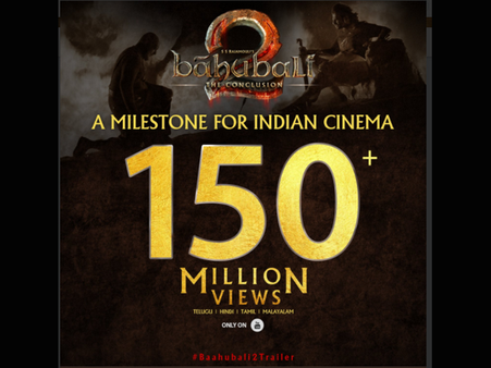 బాహుబలి దండయాత్ర ఇంకా సాగుతోంది: ట్రైలర్ కి 15 కోట్ల వ్యూస్