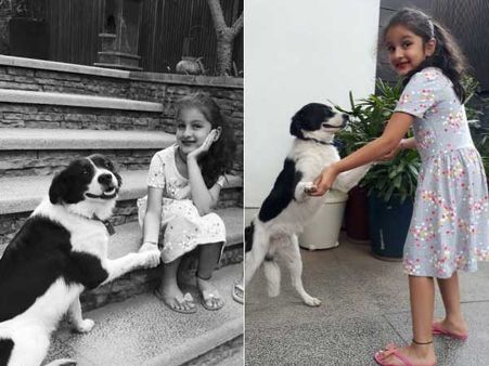 వైరల్ పిక్స్: కుక్కతో మహేష్ కూతురు క్యూట్ ఫోజులు!
