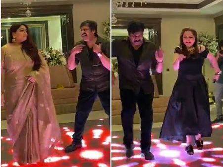 బంగారు కోడిపెట్ట అంటూ అలనాటి తారలతో చిరు స్టెప్పులు.. వీడియో వైరల్