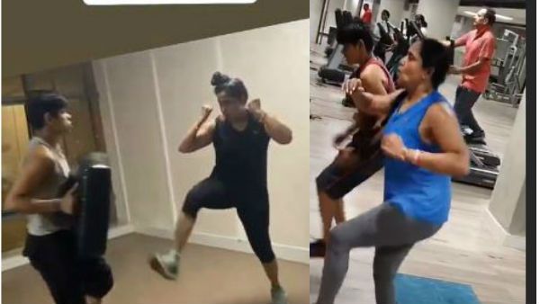 వైరల్ వీడియో : ఆ తన్నడం ఏంది? ఆ వర్కౌట్లు ఏంది?.. ప్రగతి రచ్చ మామూలుగా లేదు!!