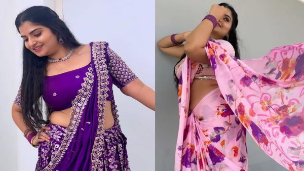 అందాలతో మంటపెట్టేస్తోన్న బ్రహ్మముడి స్వప్న ... నీలిరంగు చీరలో అరాచకం!