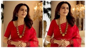 अक्षय तृतीया पर सिद्धिविनायक मंदिर पहुंचीं नीता अंबानी, लाल साड़ी और रानी हार में दिखा रॉयल अंदाज़