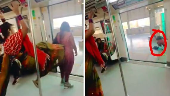 मेट्रो का दरवाजा खुलते ही महिला ने मारी लात, ट्रेन से बाहर गिरी लड़की