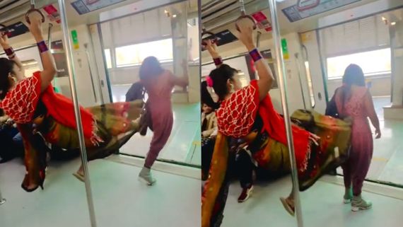 Delhi Metro Video: सामने खड़ी लड़की को हवा में उछल कर महिला ने मारी लात, बाहर जा गिरी लड़की और फिर..