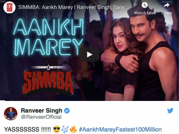 ranveer-singh-sara-ali-khan-s-aankh-maare-from-simmba-is-fastest-100-million-song ranveer-singh-sara-ali-khan-s-aankh-maare-from-simmba-is-fastest-100-million-song