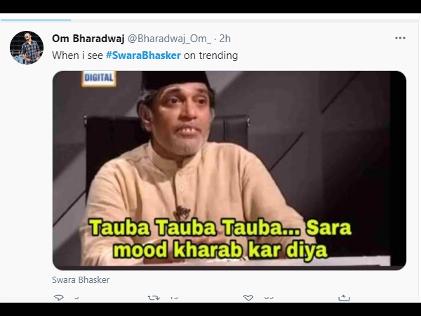 #SwaraBhasker हैशटैग ट्रेंड