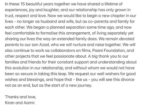 Aamir Khan- Kiran Rao divorce