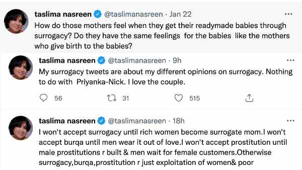 तसलीमा नसरीन और सरोगेसी पर कटाक्ष