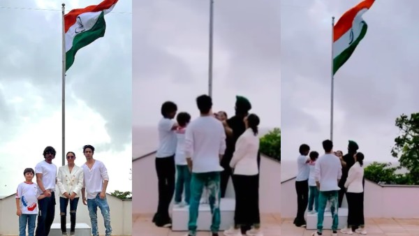 शाहरूख खान ने परिवार के साथ फहराया तिरंगा