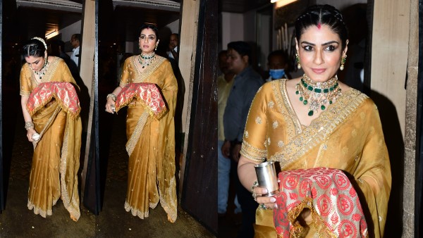 सुनहरी साड़ी में रवीना टंडन