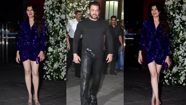 शॉर्ट ब्लू शिमर ड्रेस में संगीता बिजलानी 