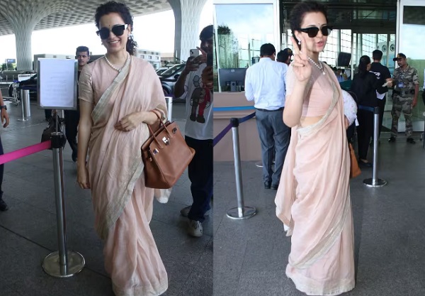 साड़ी में एयरपोर्ट पर स्पॉट हुईं कंगना रनौत