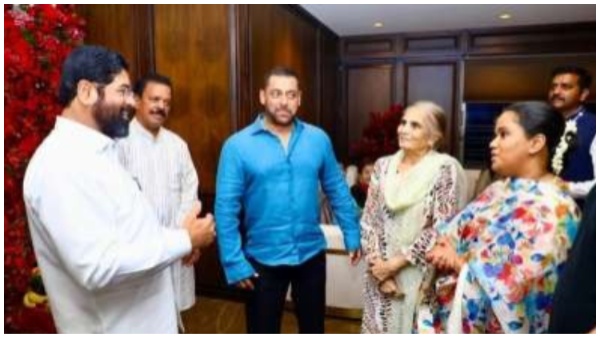 बहन अर्पिता खान के घर सीएम शिंदे के साथ बप्पा के दर्शन करने पहुंचे सलमान खान