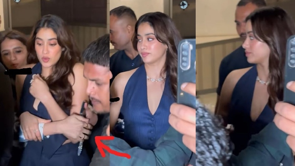 भीड़ में फंसी जान्हवी कपूर को शख्स ने पीछे से जकड़ा?