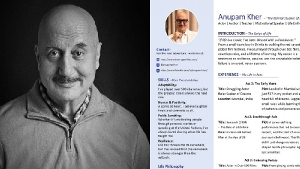 Anupam Kher Updated CV On Linkdin