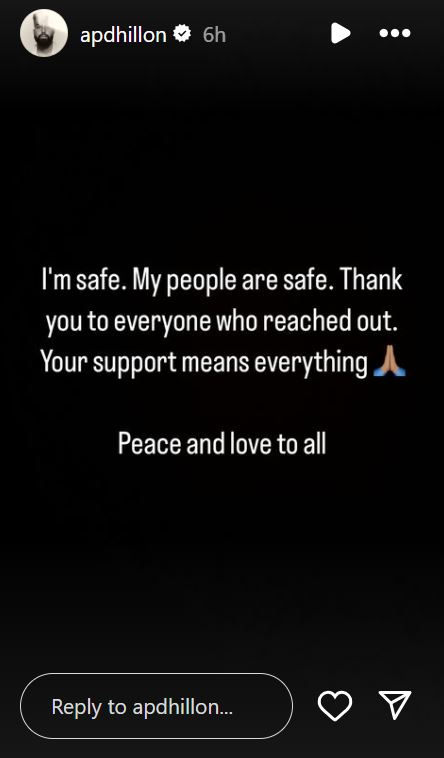 AP Dhillon ने कनाडा वाले घर पर हुई फायरिंग के बाद किया पहला पोस्ट