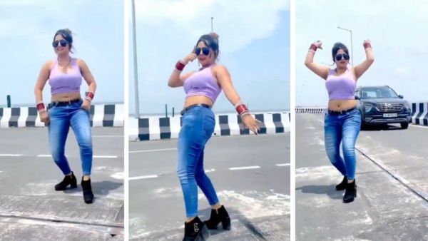 Woman dance on highway