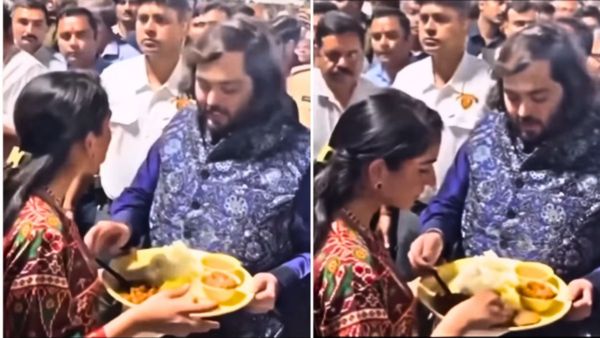 भरी भीड़ में प्लास्टिक की प्लेट में खाना खाते दिखे अनंत-राधिका, VIDEO हो रहा वायरल