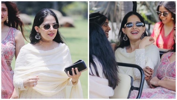 Jaya Kishori Wears Medusa Deco Oval Sunglasses By Versace