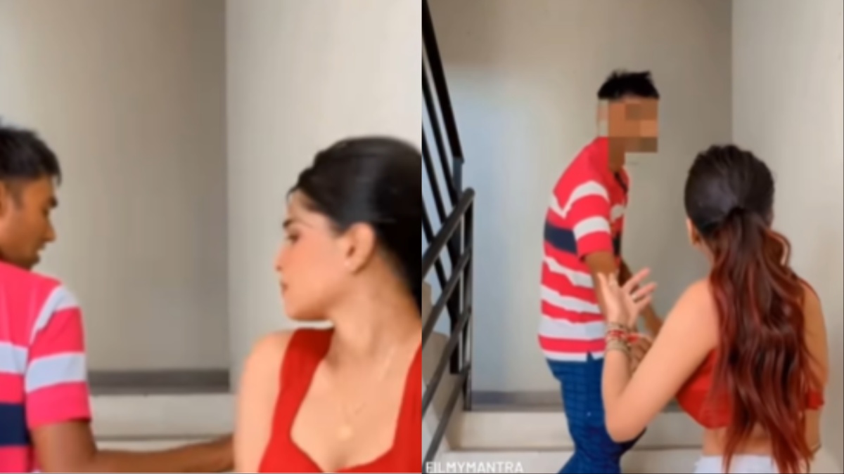 महिला सीढ़ियों पर कर रही थी वीडियो रिकॉर्ड, तभी एक शख्स आकर लगा हसीना को छूने