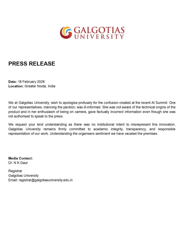 Galgotias University Statement