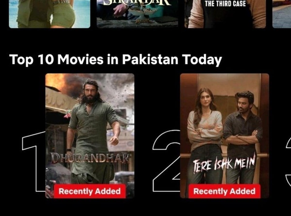 Dhurandhar trending on Netflix Pakistan