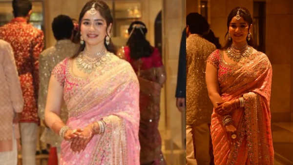 Sara Tendulkar pink saree look