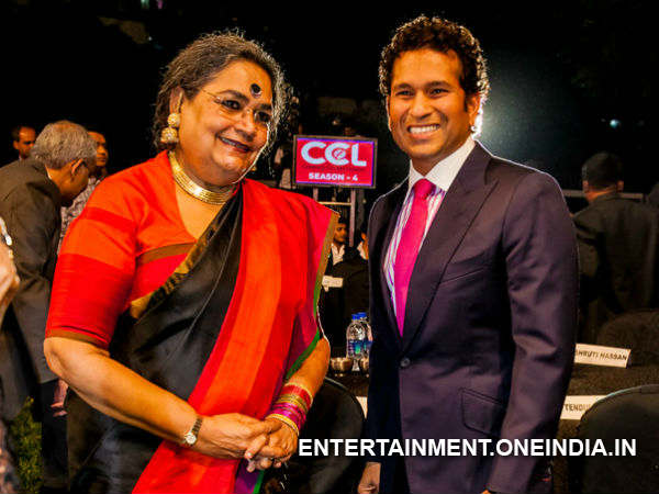 Sachin With USha Uthup At CCL 2014 Launch