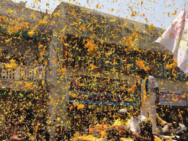 Fans Shower Flowers Upon Balakrishna 