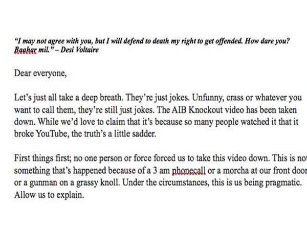 AIB's Letter On AIB Roast Controversy