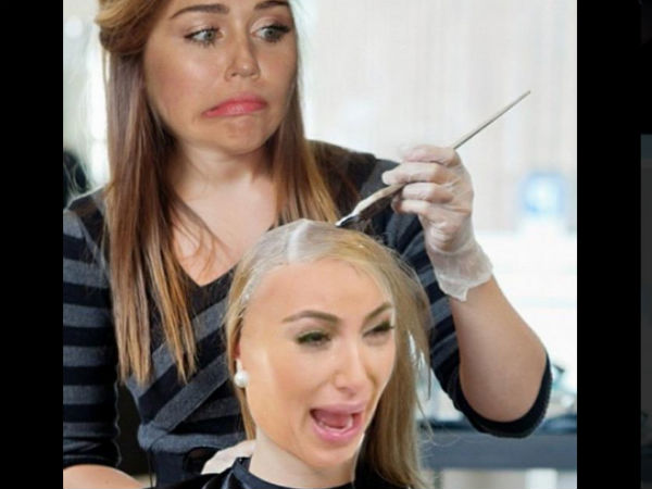 Miley Cyrus Makes Fun of Kim Kardashian's Blonde Hair In A Cryptic Pic Miley Cyrus Makes Fun of Kim Kardashian's Blonde Hair In A Cryptic Pic