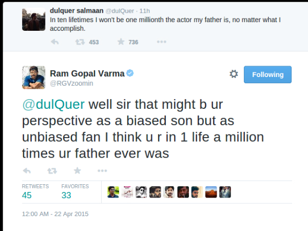 Ram Gopal Tweets To Dulquer