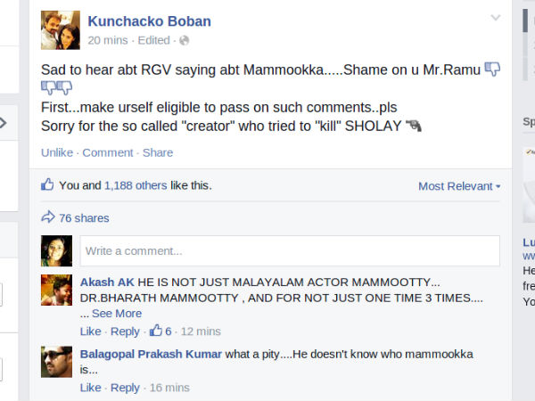 Kunchacko Boban's Facebook Post