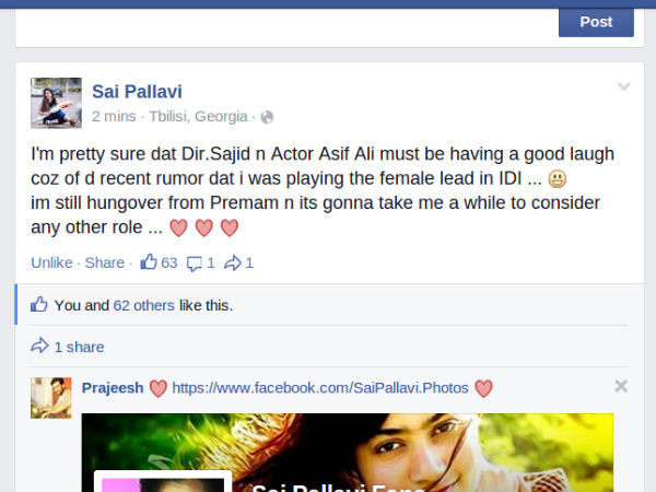 Sai Pallavi Not In Inspector Dawood Ibrahim