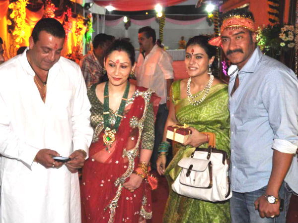 Ajay-Kajol With Sanjay Dutt And His Wife
