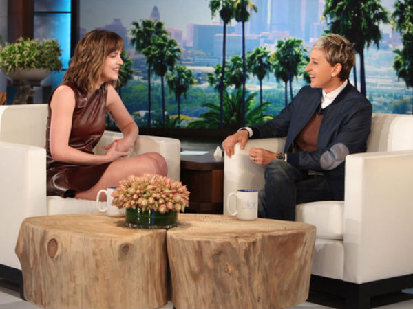 WATCH: Ellen DeGeneres Gifts Dakota Johnson A Flogger, Riding Crop & Handcuffs