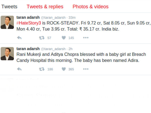 Taran Adarsh Wishes Rani Mukerji