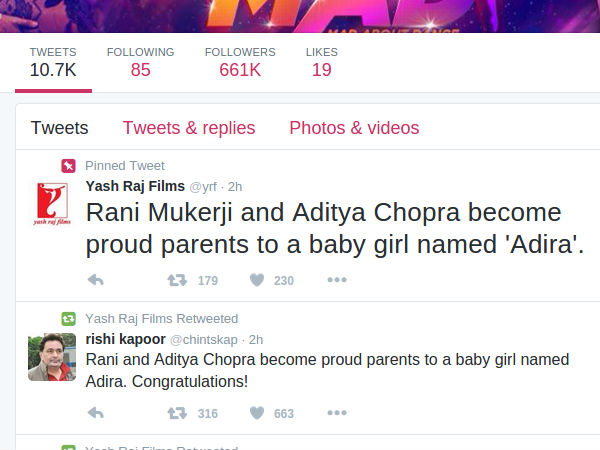Yash Raj Films Official Twitter Account