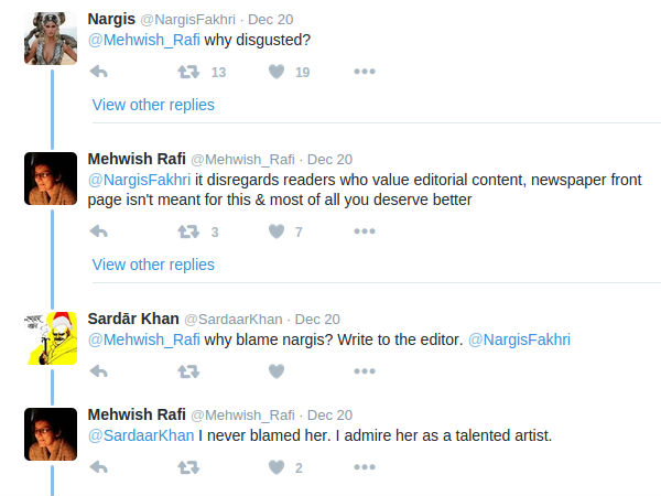 Nargis Fakhri Replies To @Mehwish_Rafi