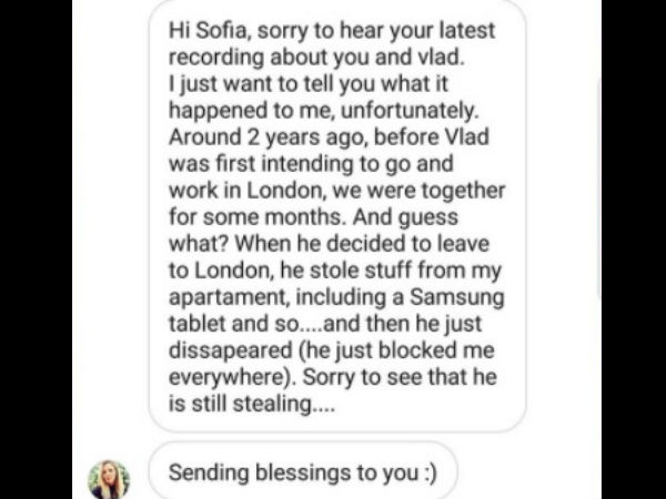 Vlad’s Ex-girlfriend’s Message For Sofia Vlad’s Ex-girlfriend’s Message For Sofia