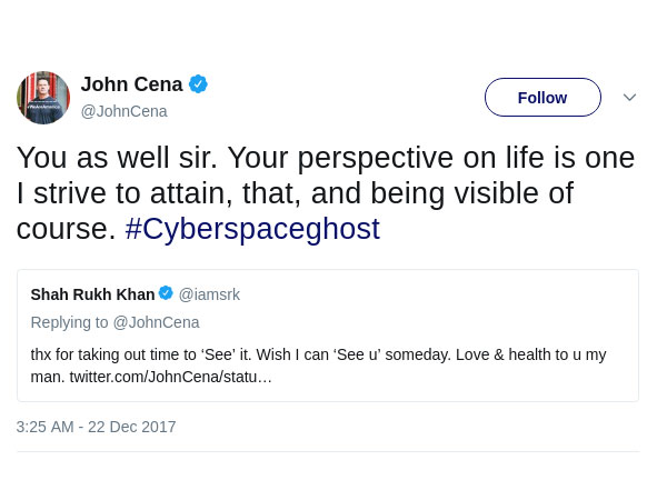 John Cena Also Tweeted To SRK