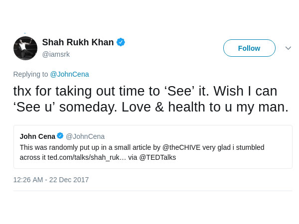 Shahrukh Khan Thanked John Cena For His Gesture