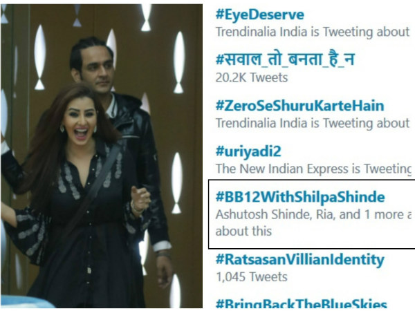 #BB12WithShilpaShinde Trends On Twitter #BB12WithShilpaShinde Trends On Twitter