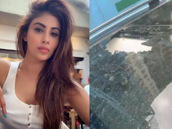 Mouni Roy Car Damaged By Falling Rock At Metro Site Mouni Roy Car Damaged By Falling Rock At Metro Site