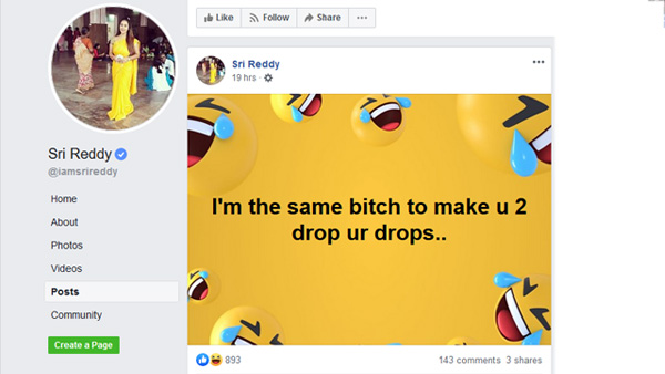 Sri Reddy FB post