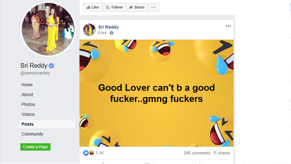 Sri Reddy FB Post