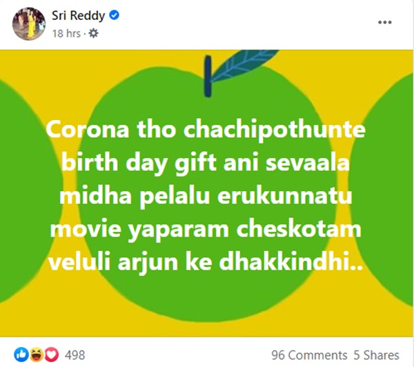 Sri Reddys Facebook Post