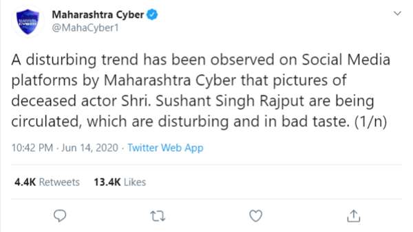 Maharashtra Cyber: Refrain From Circulating The Late Actor's Pictures
