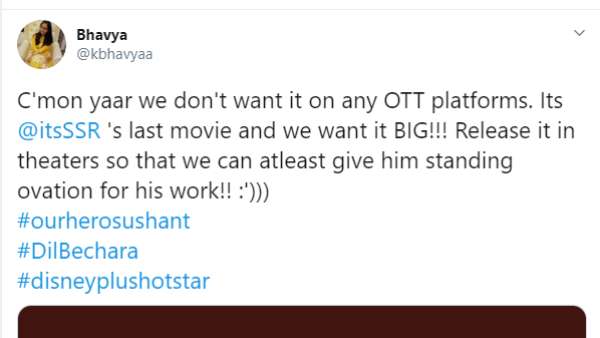 Twitter User On Dil Bechara's Digital Release Twitter User On Dil Bechara's Digital Release